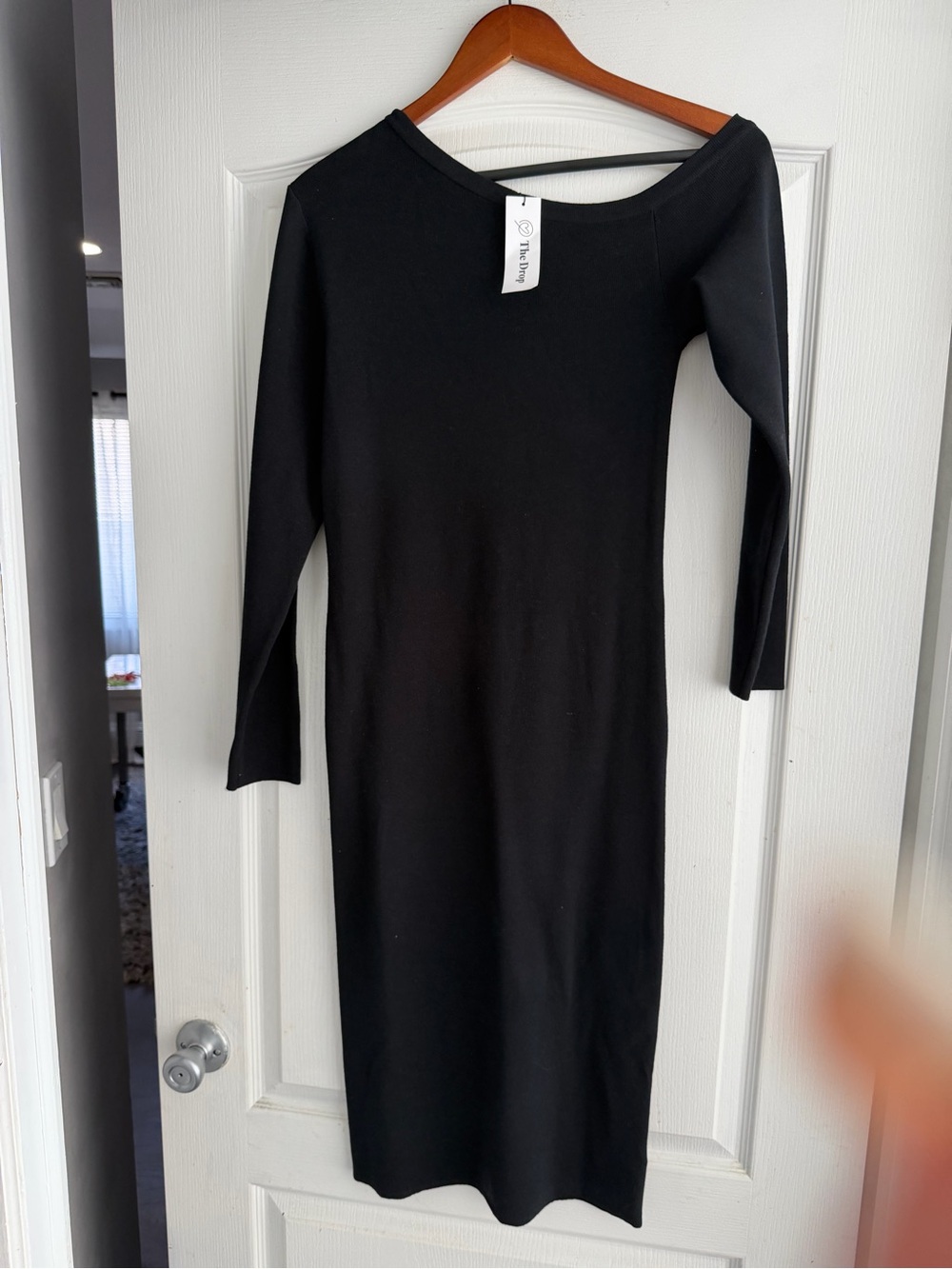 The Drop black Long Sleeve off one shoulder Midi Dress